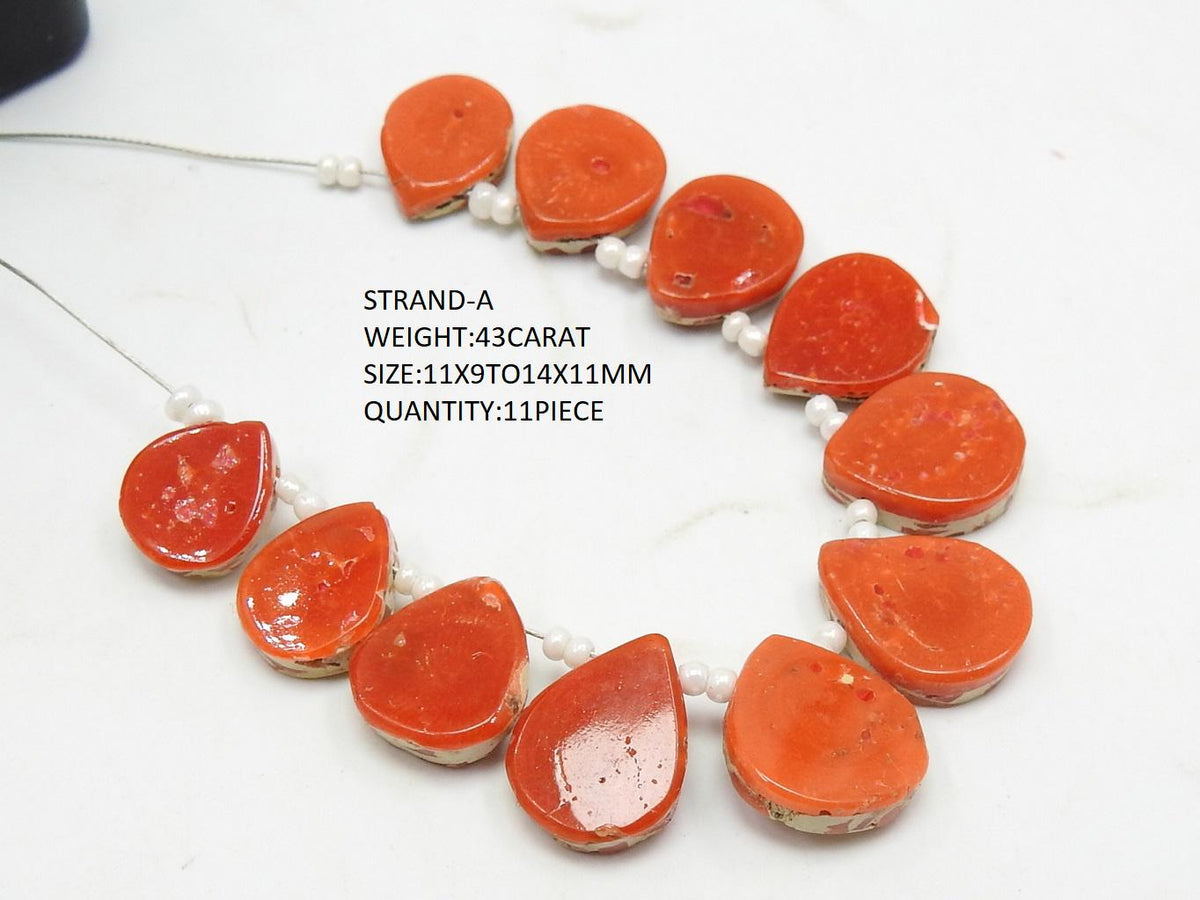 Red Coral Bead Doublet Stone Smooth Polished Fancy Shape Briolette Handmade Loose Natural Gemstone Jewelry Making Supply Component Craft