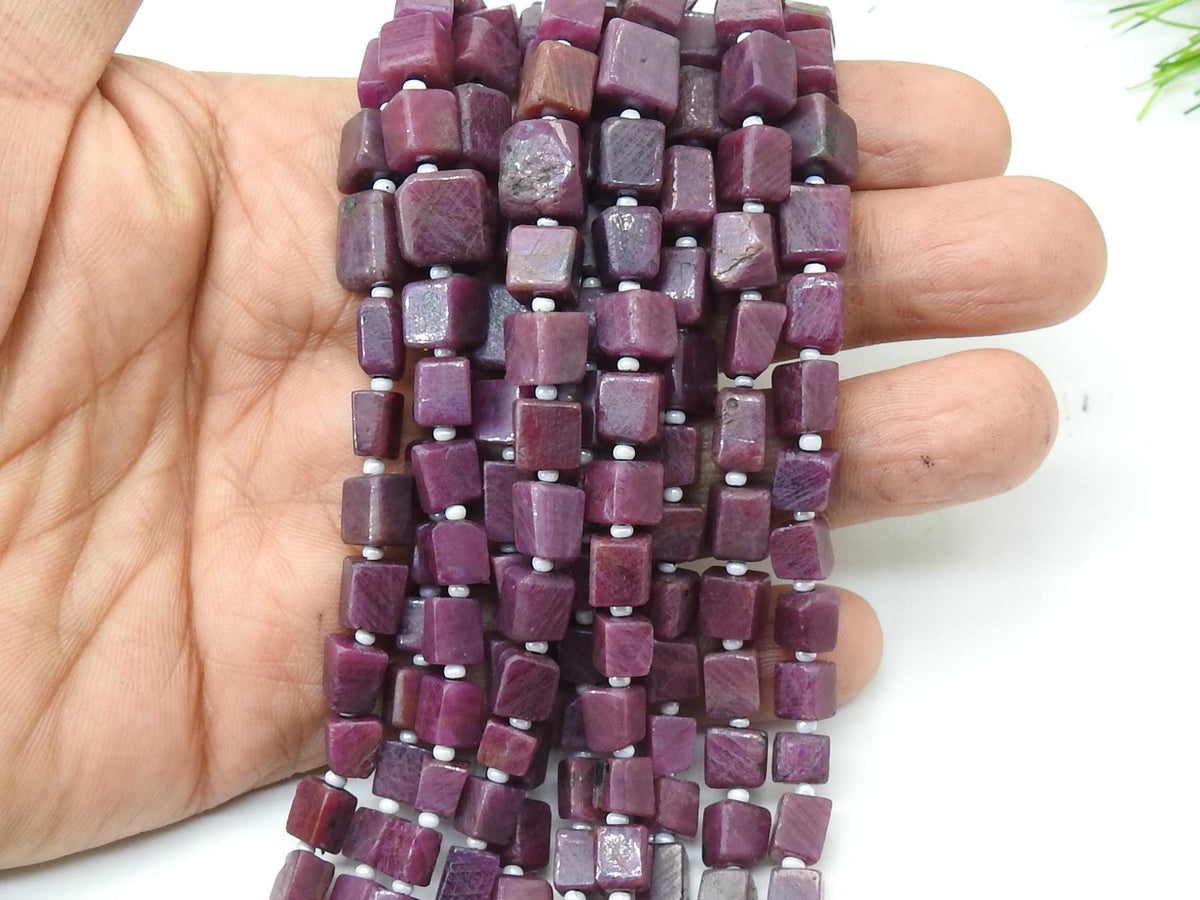 Natural Ruby Bead-Smooth Polished-Cube Box Tumble Nugget-8Inch 5X4To9X8MM Approx-For Making Jewelry-Handmade Stone TU4