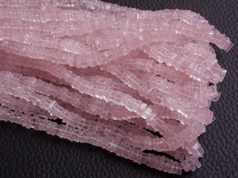 Rose Quartz Smooth Heishe Cushion Shape Beads, 16 Inch Natural Pink Gemstone Strand, Square Spacer Beads for Jewelry Making Supply PME-H1