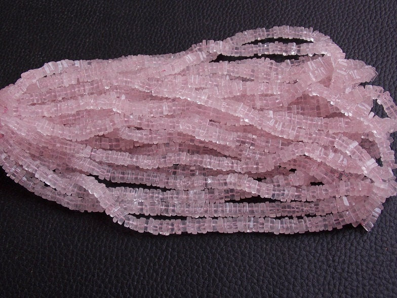 Rose Quartz Smooth Heishe Cushion Shape Beads, 16 Inch Natural Pink Gemstone Strand, Square Spacer Beads for Jewelry Making Supply PME-H1