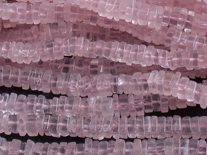 Rose Quartz Smooth Heishe Cushion Shape Beads, 16 Inch Natural Pink Gemstone Strand, Square Spacer Beads for Jewelry Making Supply PME-H1