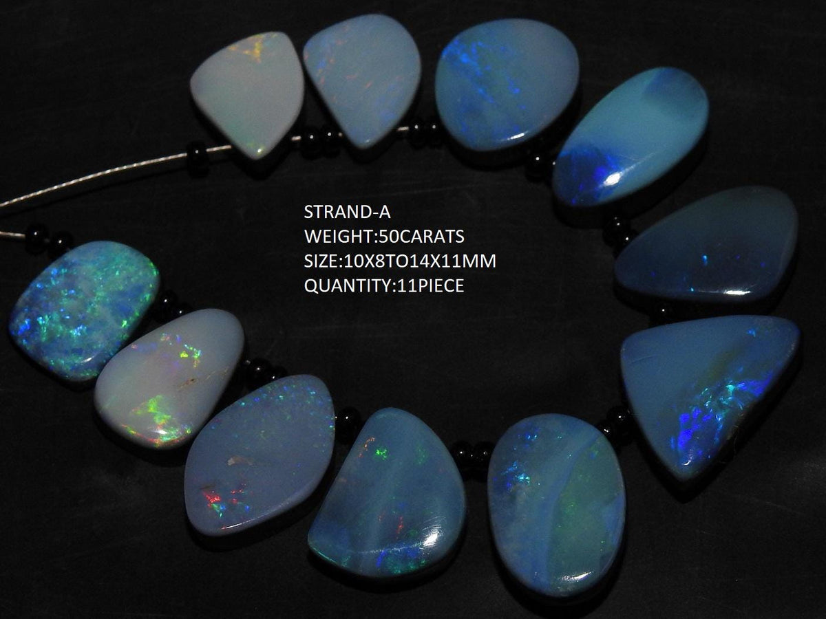Australian Opal Bead, Doublet Multi Fire Smooth Polished Fancy Shape, Sideway Drill Cabochon Briolette, Natural Stone Jewelry Making Supply