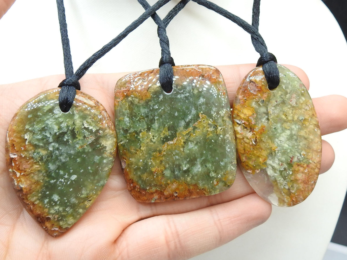 Garden Quartz Cabochon Pendant-3MM Front Drilled-40-50MM Long Approx-Smooth Polished-Mixed Shape-Handmade Loose Stone-For Making Jewelry