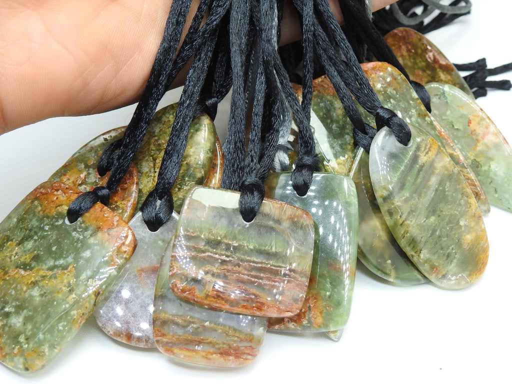 Garden Quartz Cabochon Pendant-3MM Front Drilled-40-50MM Long Approx-Smooth Polished-Mixed Shape-Handmade Loose Stone-For Making Jewelry