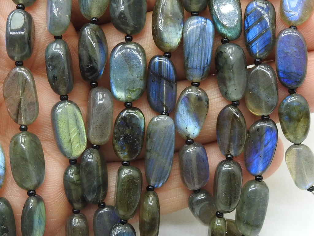 Labradorite Tumble Bead Multi Fire Smooth Polished 8Inch Strand 12To16MM Long Approx Natural Stone Gemstone Jewelry Making Loose Spacer DIY