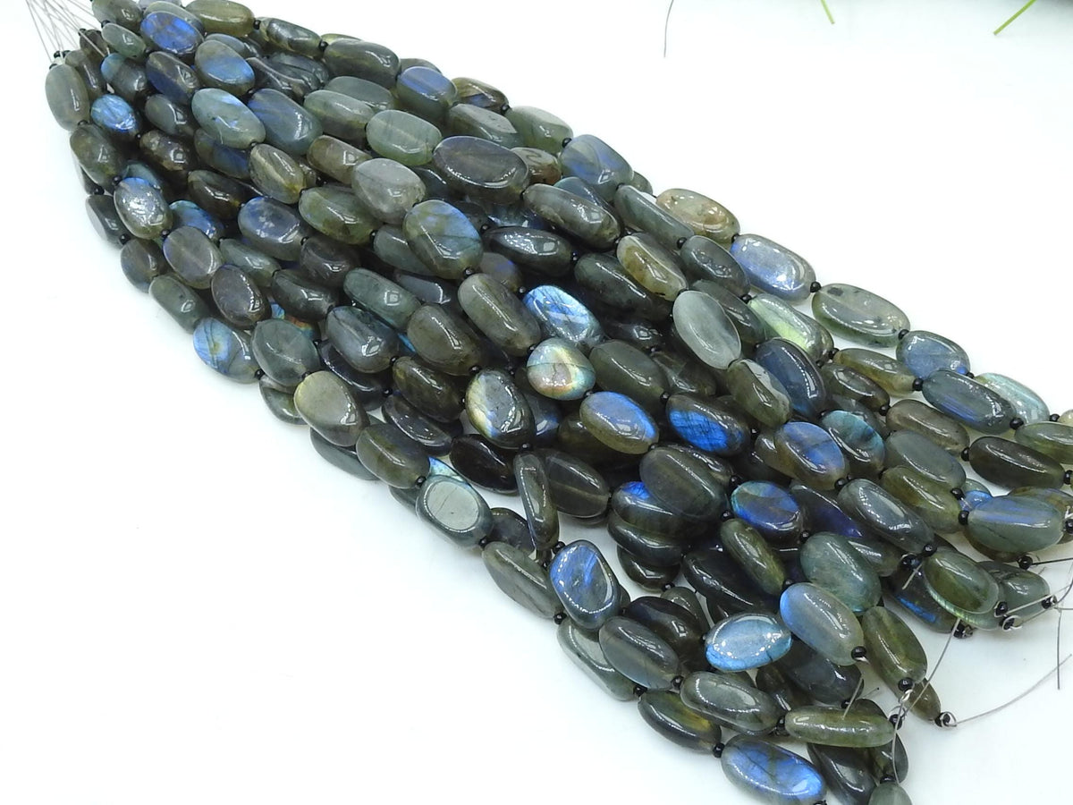 Labradorite Tumble Bead Multi Fire Smooth Polished 8Inch Strand 12To16MM Long Approx Natural Stone Gemstone Jewelry Making Loose Spacer DIY