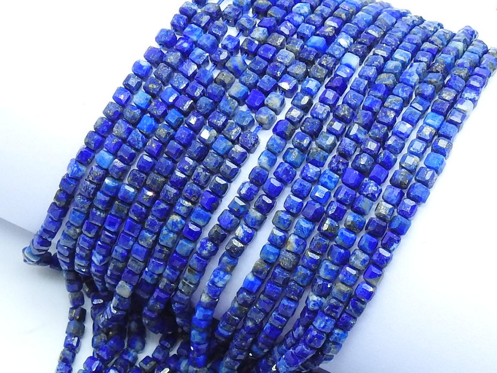 Lapis Lazuli Faceted Cube Box Bead-15Inch 4MM Approx-Wholesaler Supplies-New Arrival-Natural Stone PME-CB2