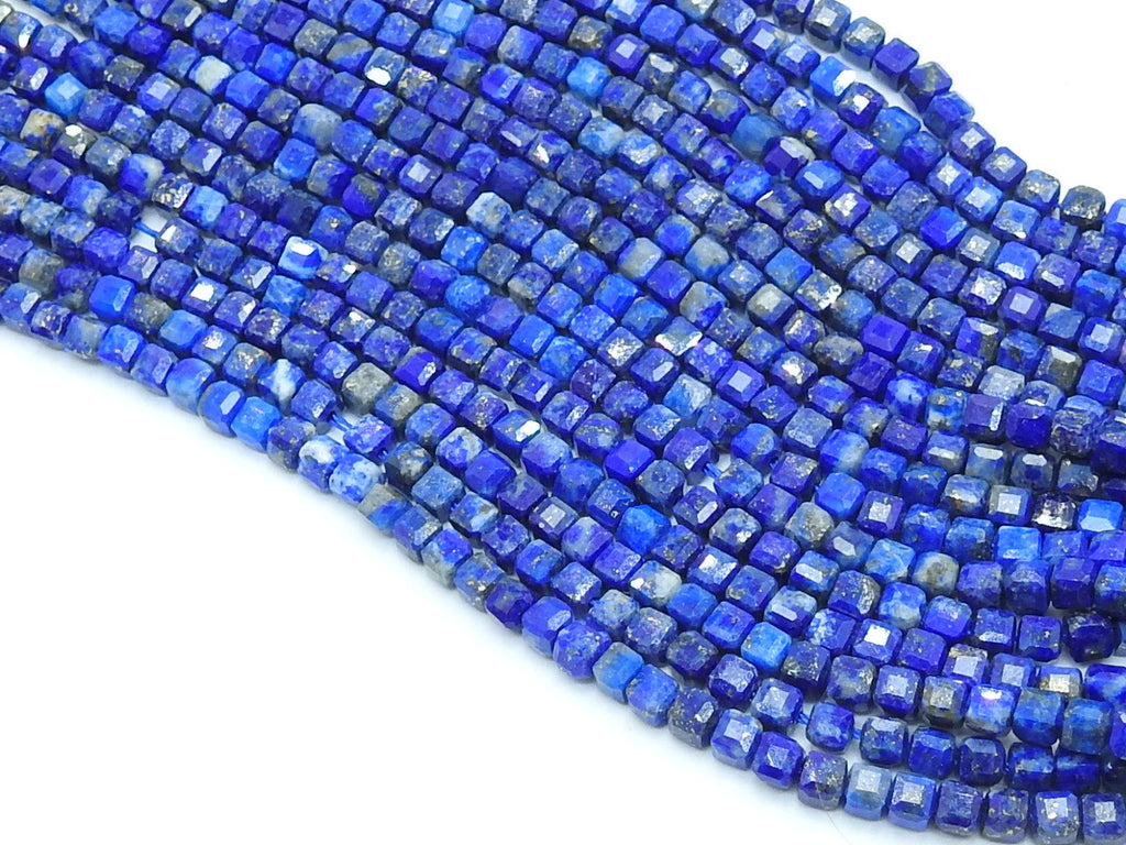 Lapis Lazuli Faceted Cube Box Bead-15Inch 4MM Approx-Wholesaler Supplies-New Arrival-Natural Stone PME-CB2
