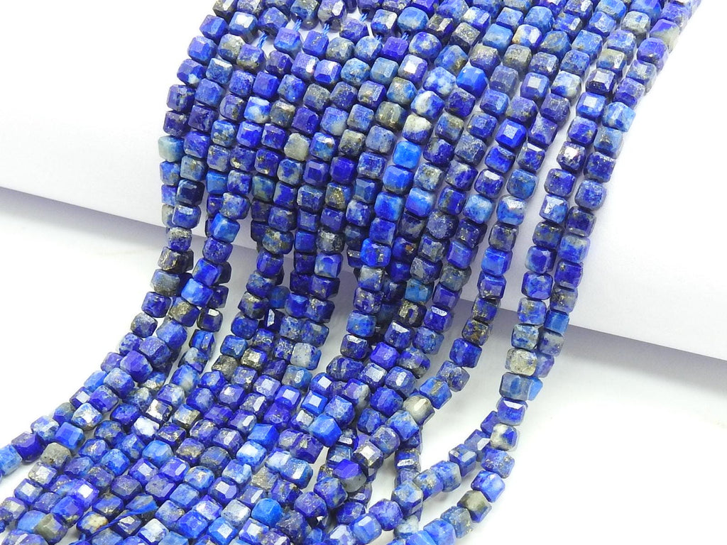 Lapis Lazuli Faceted Cube Box Bead-15Inch 4MM Approx-Wholesaler Supplies-New Arrival-Natural Stone PME-CB2