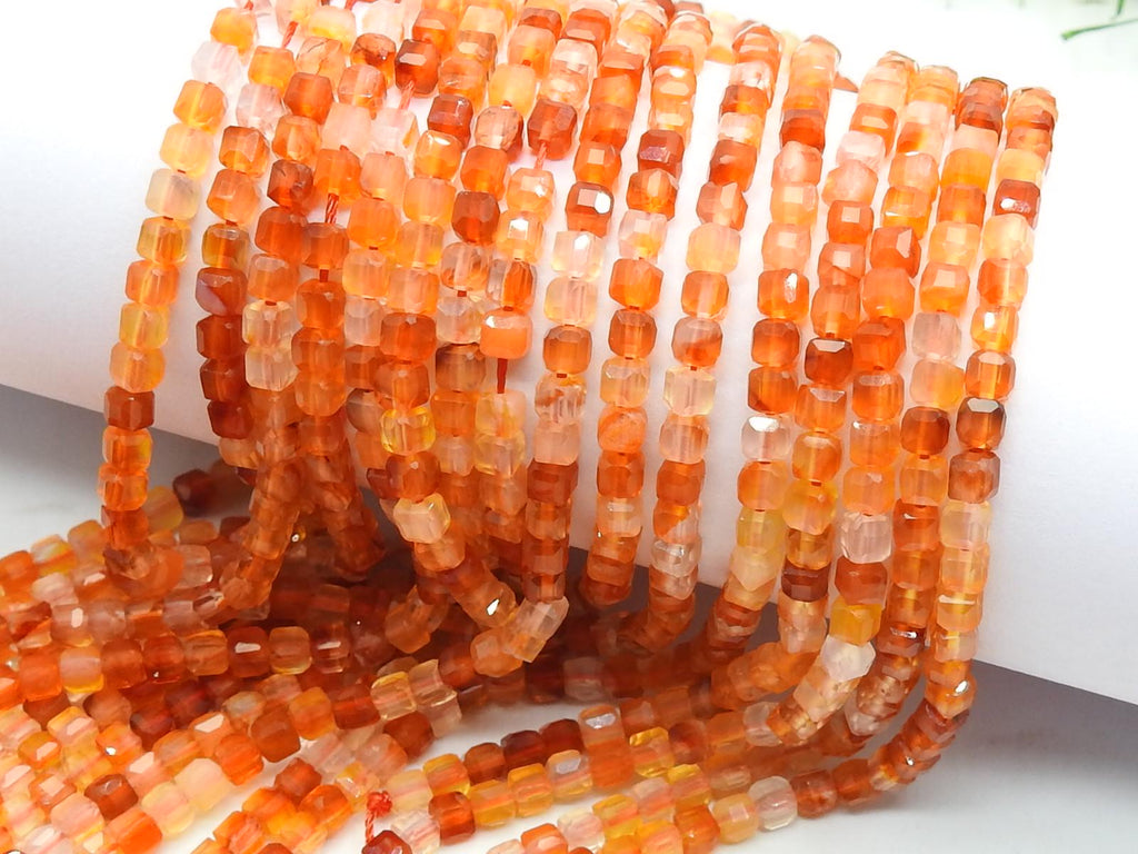 Carnelian Faceted Cube Box Bead-15Inch 4MM Approx-Multi Shaded-Wholesaler Supplies-New Arrival-Natural Stone PME-CB2