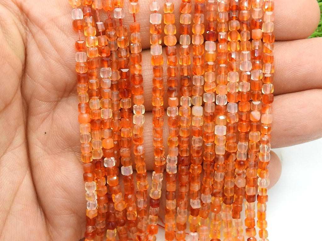 Carnelian Faceted Cube Box Bead-15Inch 4MM Approx-Multi Shaded-Wholesaler Supplies-New Arrival-Natural Stone PME-CB2