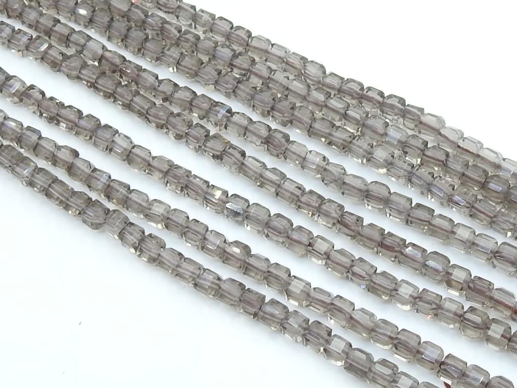 Smoky Quartz Faceted Cube Box Bead-15Inch 4MM Approx-Wholesaler Supplies-New Arrival-Natural Stone PME-CB2