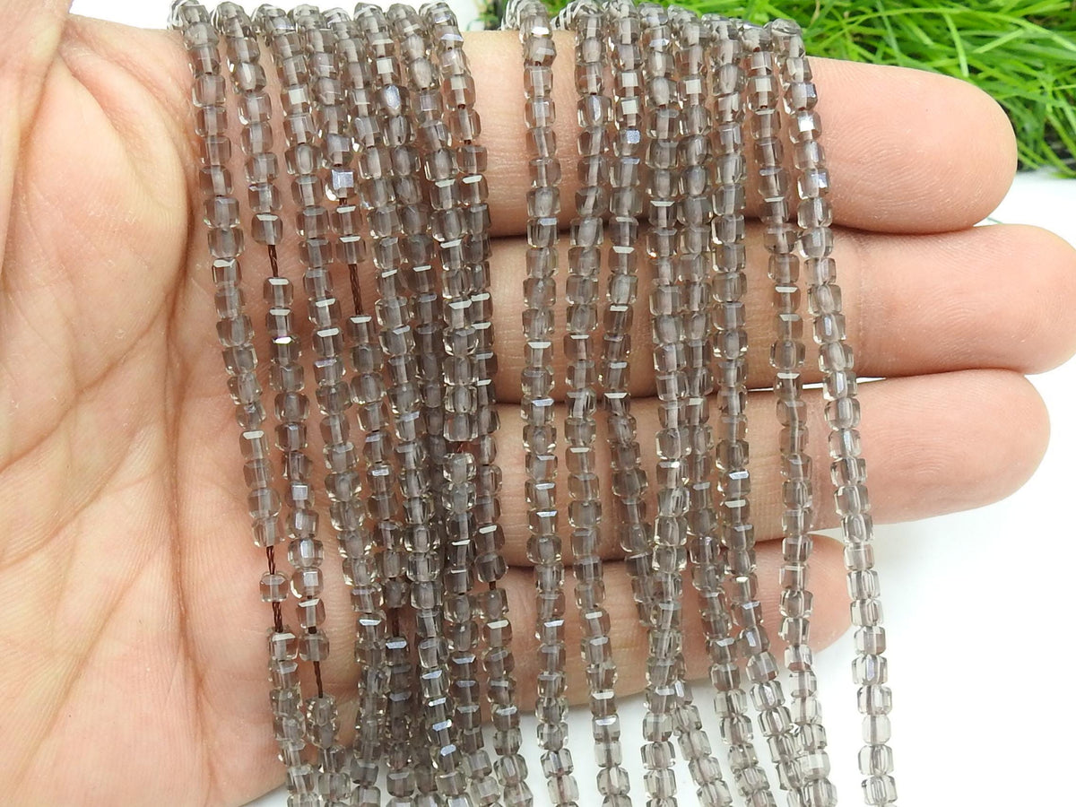 Smoky Quartz Faceted Cube Box Bead-15Inch 4MM Approx-Wholesaler Supplies-New Arrival-Natural Stone PME-CB2