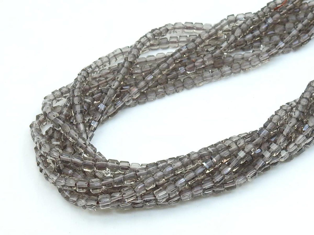 Smoky Quartz Faceted Cube Box Bead-15Inch 4MM Approx-Wholesaler Supplies-New Arrival-Natural Stone PME-CB2