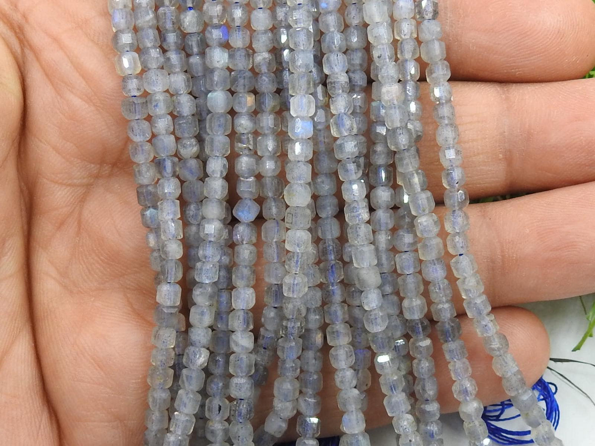 Labradorite Faceted Cube Box Bead-15Inch 4MM Approx-Wholesaler Supplies-New Arrival-Natural Stone PME-CB2