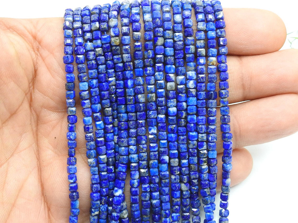 Lapis Lazuli Faceted Cube Box Bead-15Inch 4MM Approx-Wholesaler Supplies-New Arrival-Natural Stone PME-CB2