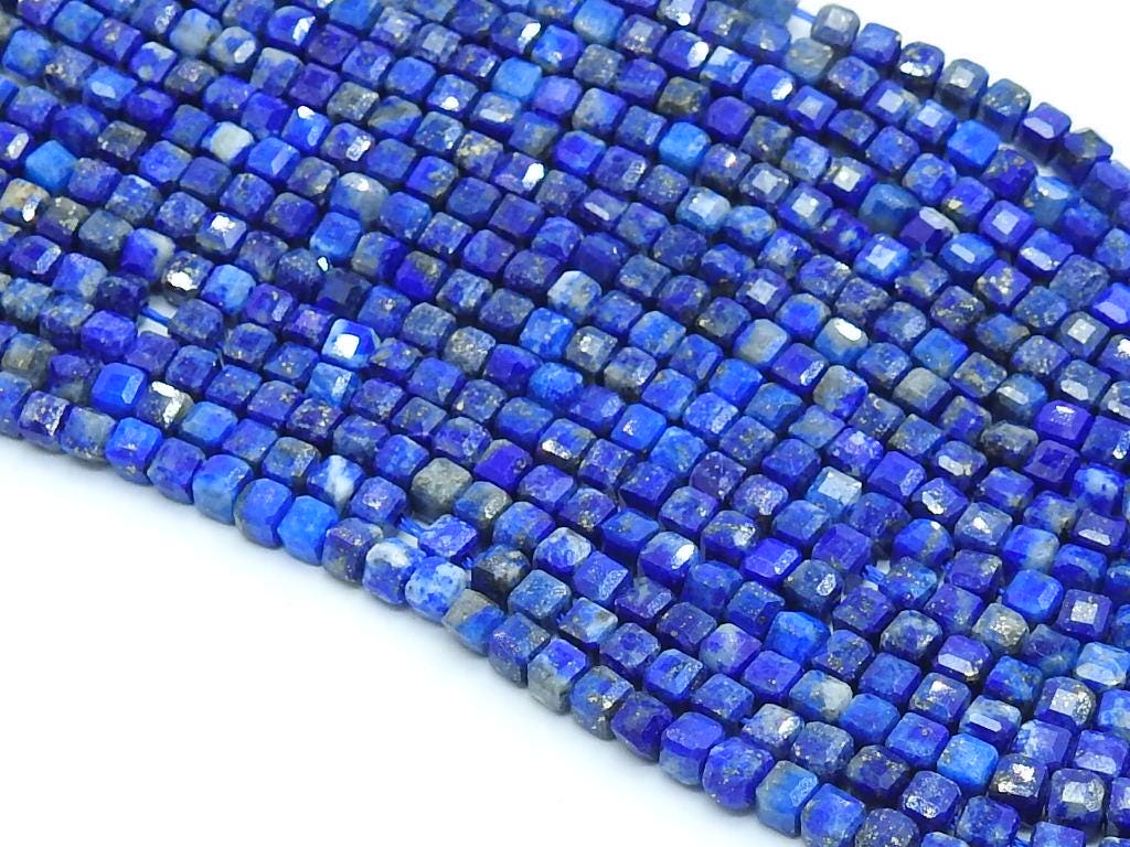 Lapis Lazuli Faceted Cube Box Bead-15Inch 4MM Approx-Wholesaler Supplies-New Arrival-Natural Stone PME-CB2
