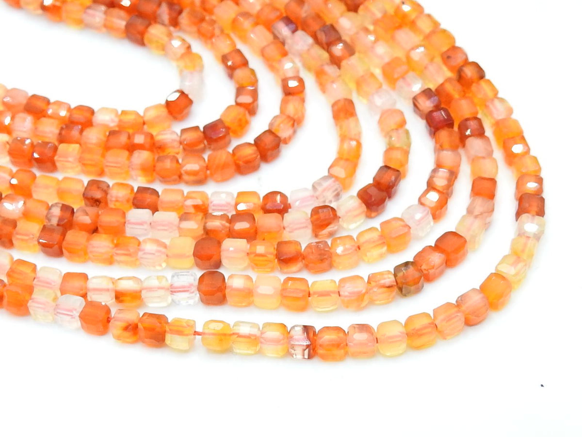 Carnelian Faceted Cube Box Bead-15Inch 4MM Approx-Multi Shaded-Wholesaler Supplies-New Arrival-Natural Stone PME-CB2