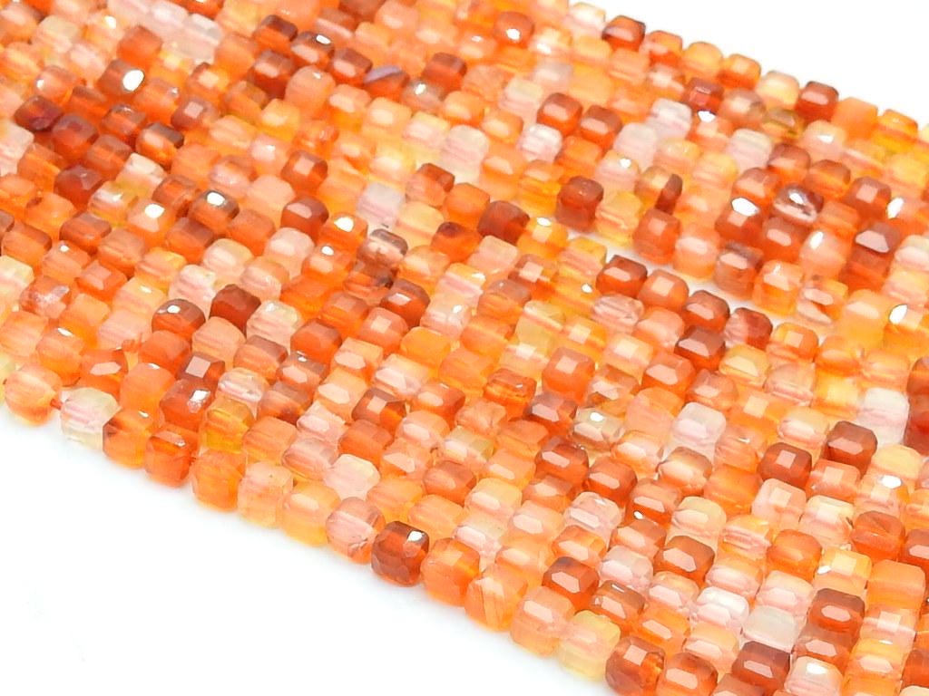 Carnelian Faceted Cube Box Bead-15Inch 4MM Approx-Multi Shaded-Wholesaler Supplies-New Arrival-Natural Stone PME-CB2