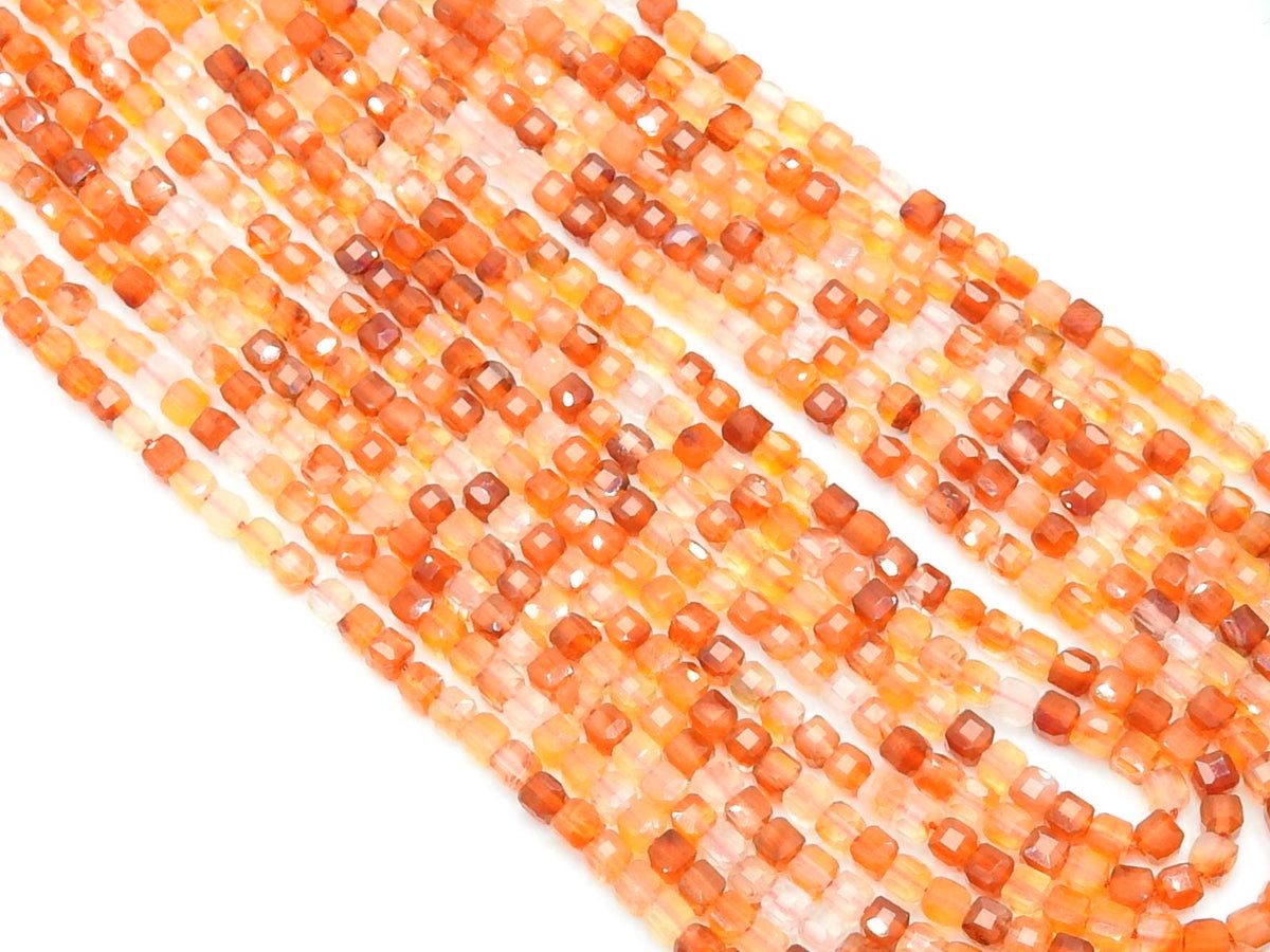 Carnelian Faceted Cube Box Bead-15Inch 4MM Approx-Multi Shaded-Wholesaler Supplies-New Arrival-Natural Stone PME-CB2