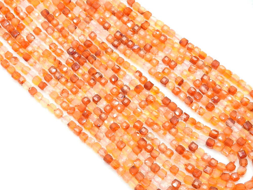 Carnelian Faceted Cube Box Bead-15Inch 4MM Approx-Multi Shaded-Wholesaler Supplies-New Arrival-Natural Stone PME-CB2