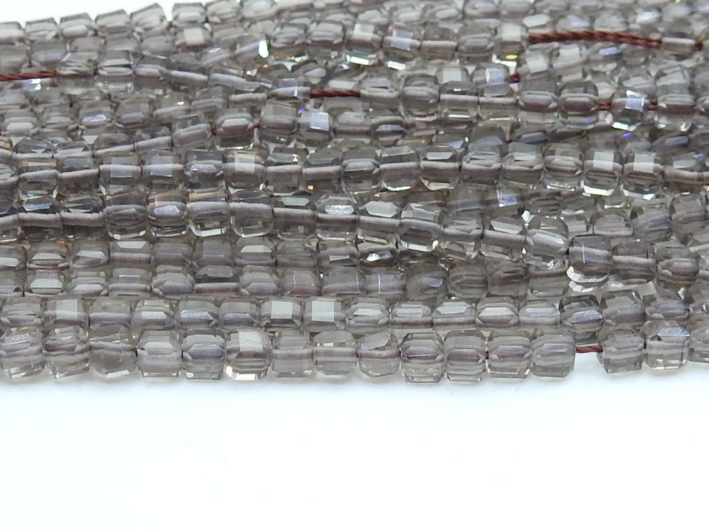Smoky Quartz Faceted Cube Box Bead-15Inch 4MM Approx-Wholesaler Supplies-New Arrival-Natural Stone PME-CB2