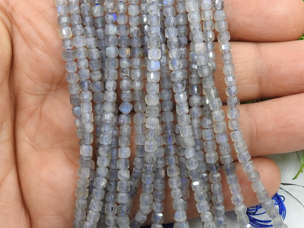 Labradorite Faceted Cube Box Bead-15Inch 4MM Approx-Wholesaler Supplies-New Arrival-Natural Stone PME-CB2