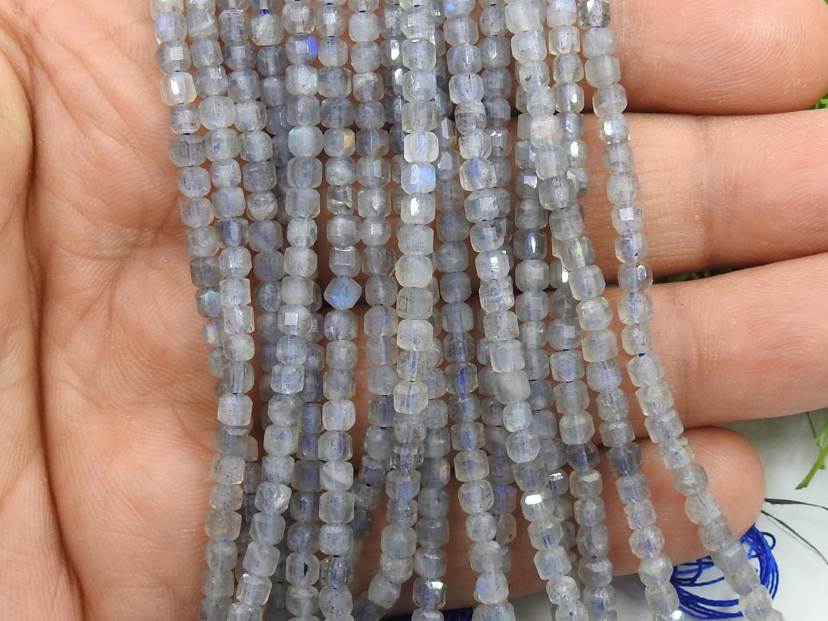 Labradorite Faceted Cube Box Bead-15Inch 4MM Approx-Wholesaler Supplies-New Arrival-Natural Stone PME-CB2