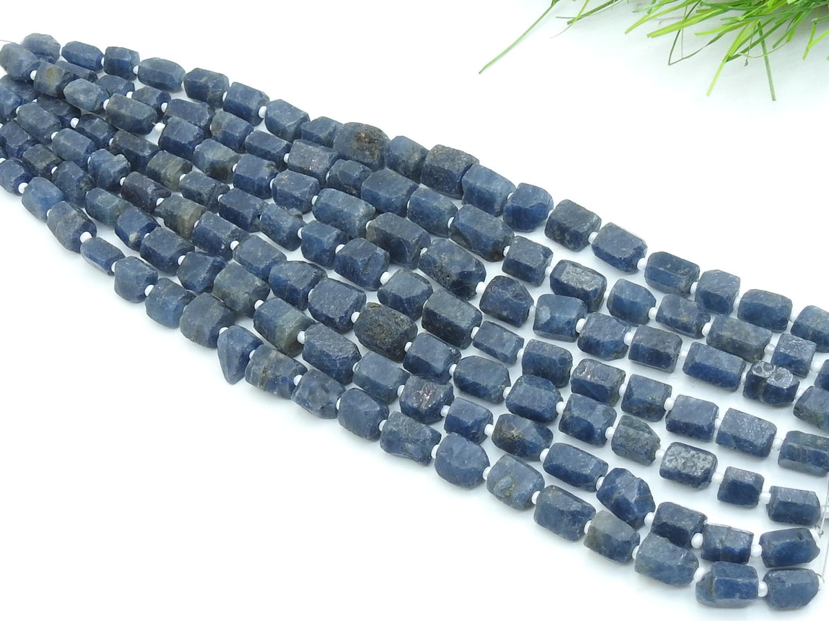 Blue Sapphire Crystal Tube Beads Natural Rough Sapphire Strand 8Inch Raw Gemstone Beads Wholesale Jewelry Supply 10x8mm To 6x5mm RB8