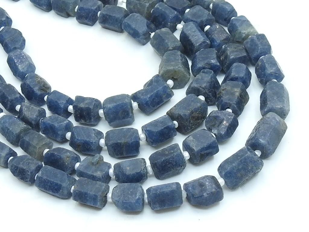 Blue Sapphire Crystal Tube Beads Natural Rough Sapphire Strand 8Inch Raw Gemstone Beads Wholesale Jewelry Supply 10x8mm To 6x5mm RB8