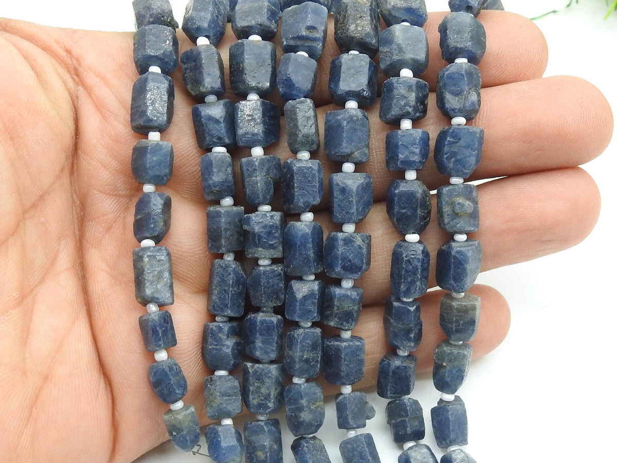 Blue Sapphire Crystal Tube Beads Natural Rough Sapphire Strand 8Inch Raw Gemstone Beads Wholesale Jewelry Supply 10x8mm To 6x5mm RB8