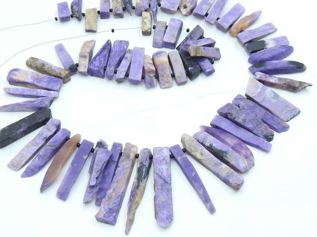 Natural Charoite Matte Polished Rough Stick Beads 16 Inch Strand Purple Raw Stone R6