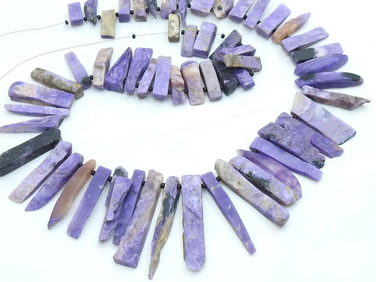 Natural Charoite Matte Polished Rough Stick Beads 16 Inch Strand Purple Raw Stone R6