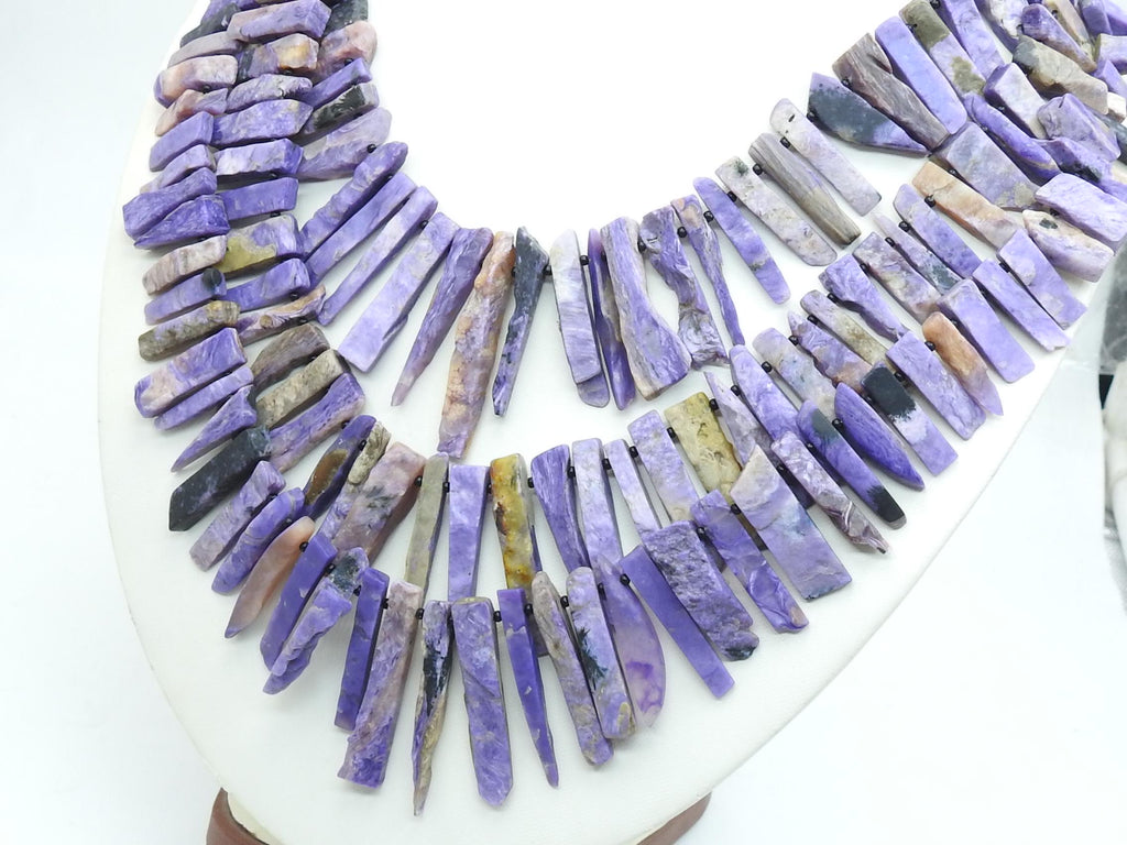 Natural Charoite Matte Polished Rough Stick Beads 16 Inch Strand Purple Raw Stone R6
