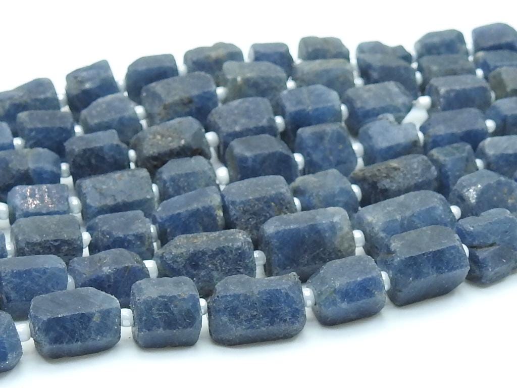 Blue Sapphire Crystal Tube Beads Natural Rough Sapphire Strand 8Inch Raw Gemstone Beads Wholesale Jewelry Supply 10x8mm To 6x5mm RB8