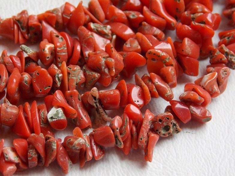 Red Coral Natural Polished Rough Bead-Chip Uncut Nugget-16Inches Strand-For Making Jewelry-Wholesaler Supplies CR1