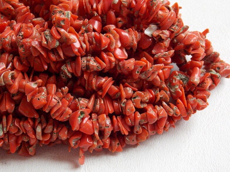 Red Coral Natural Polished Rough Bead-Chip Uncut Nugget-16Inches Strand-For Making Jewelry-Wholesaler Supplies CR1