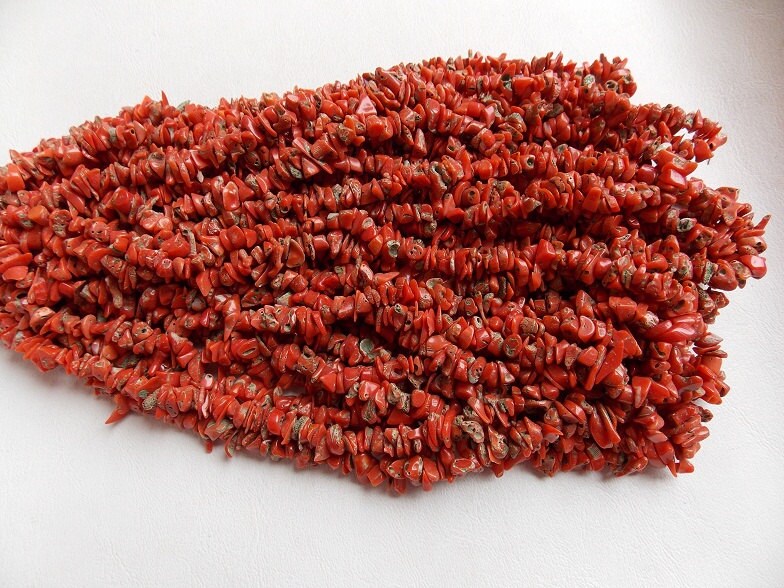 Red Coral Natural Polished Rough Bead-Chip Uncut Nugget-16Inches Strand-For Making Jewelry-Wholesaler Supplies CR1
