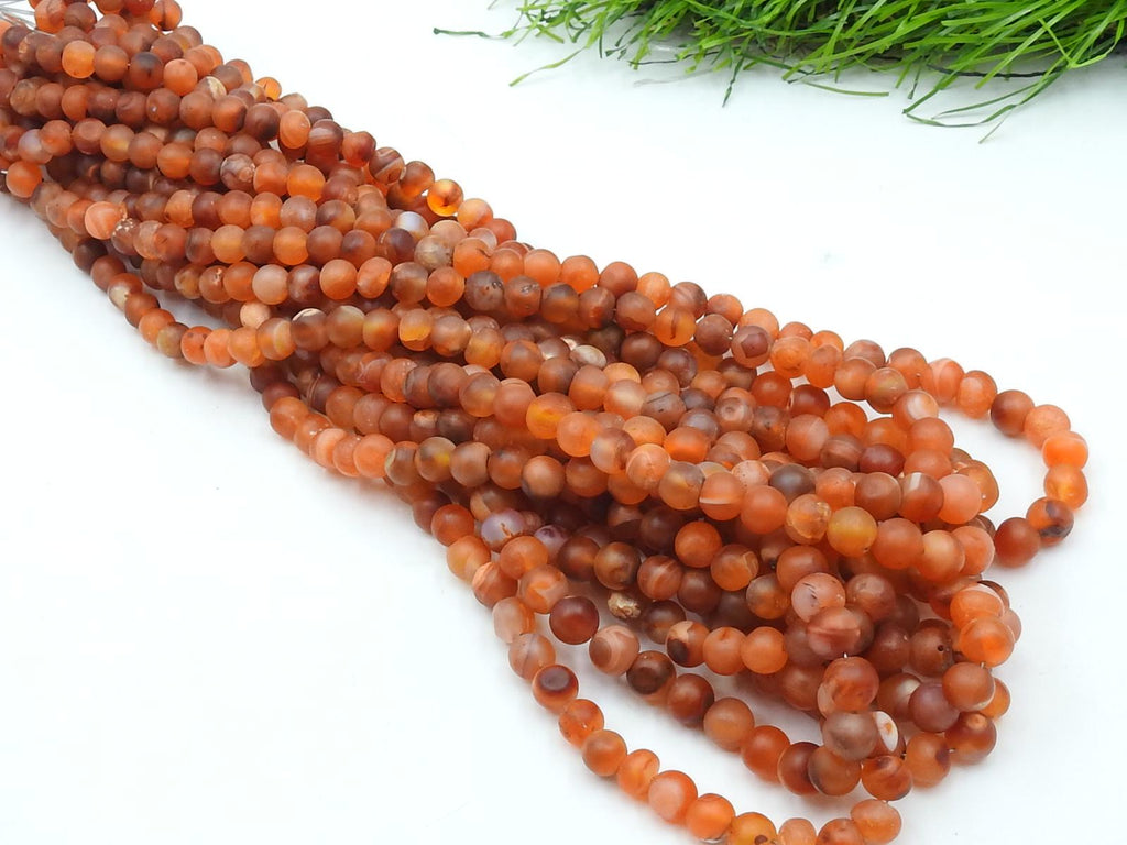 Natural Carnelian Smooth Matte Polished Sphere Ball Round Beads 16 Inch Strand Loose Gemstone for Handmade Jewelry Making Beaded Necklace