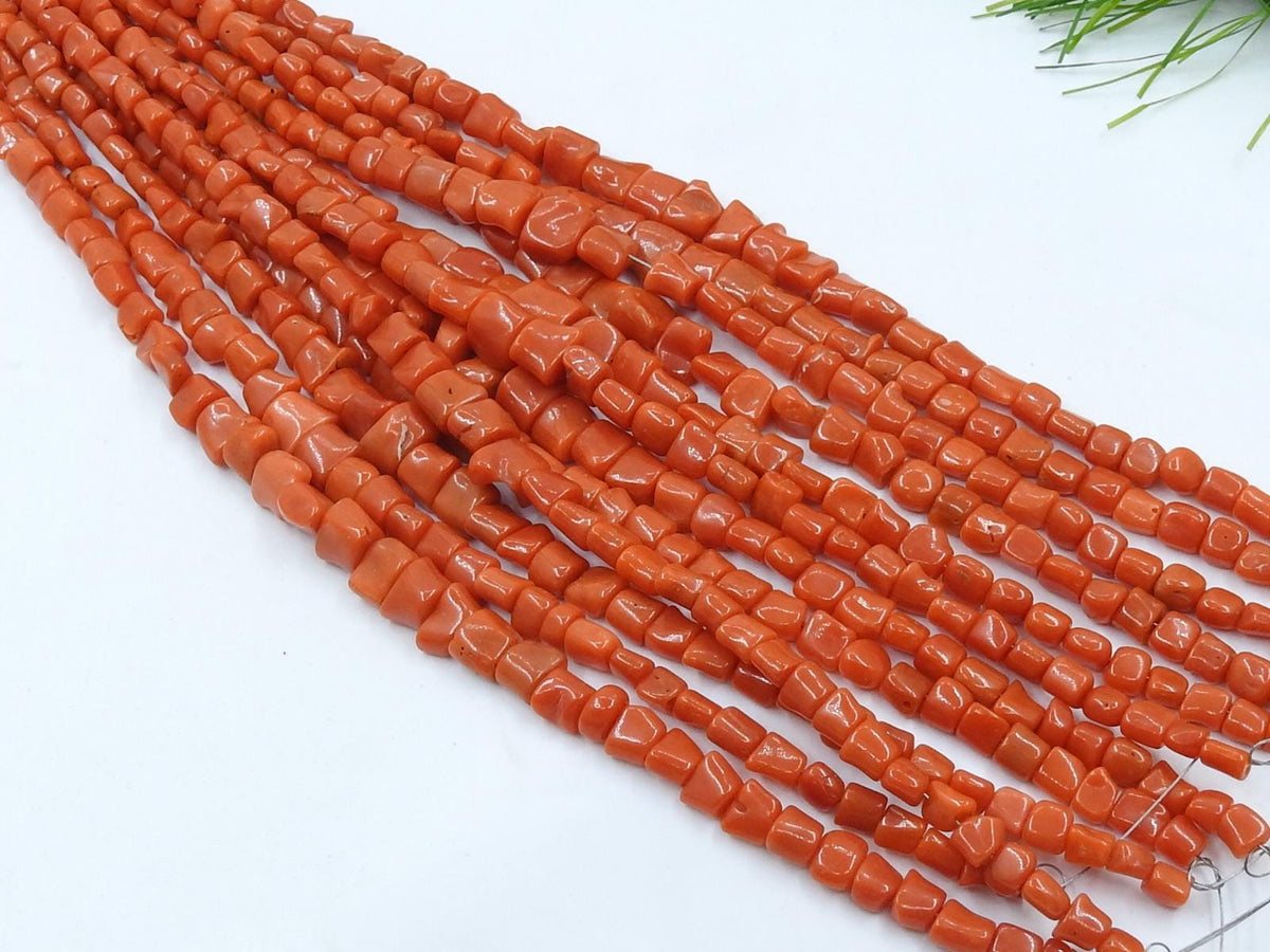 Italian Red Coral Tumble Nugget Strand Jewelry Making 8Inches 5x4 To 8x7mm Approx Natural Gemstone Loose Beads