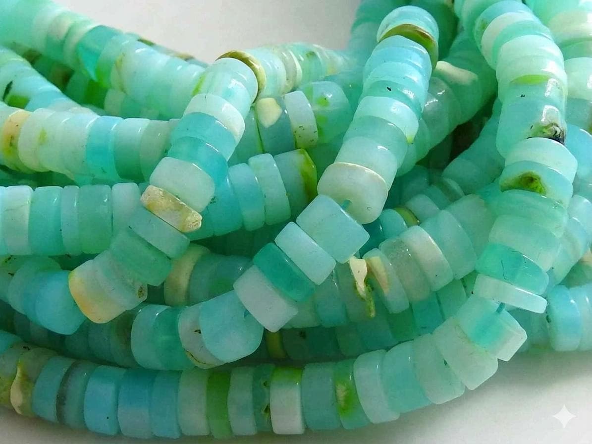 Blue Peruvian Opal Beads Smooth Polished Tire Coin Button Wheel Shape 16 Inch Strand Wholesale Gemstone Beads Jewelry Making Supplies MS-T2