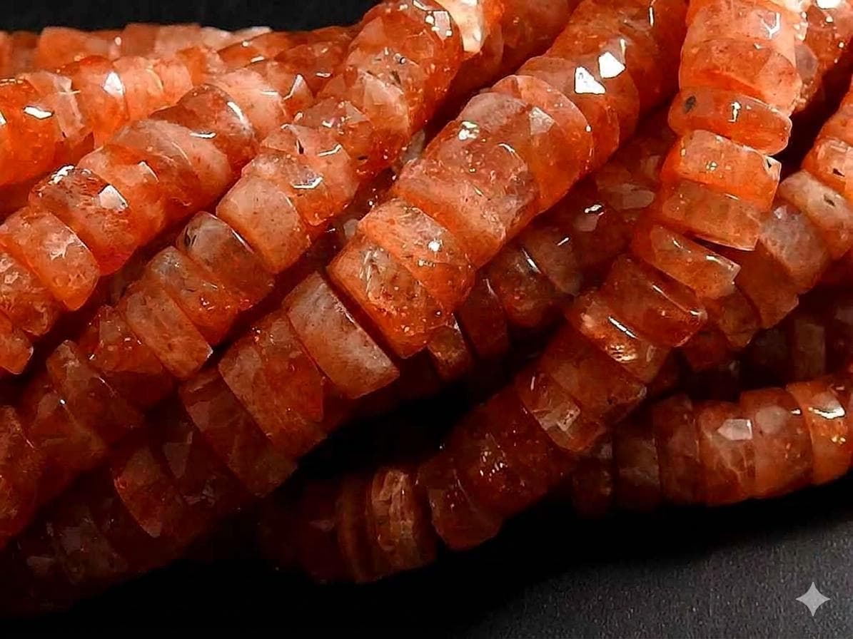 Natural Sunstone Faceted Tire Coin Button Wheel Strand, Loose Gemstone Beads For Necklace Bracelet Making Jewelry Supplies Pme-T2