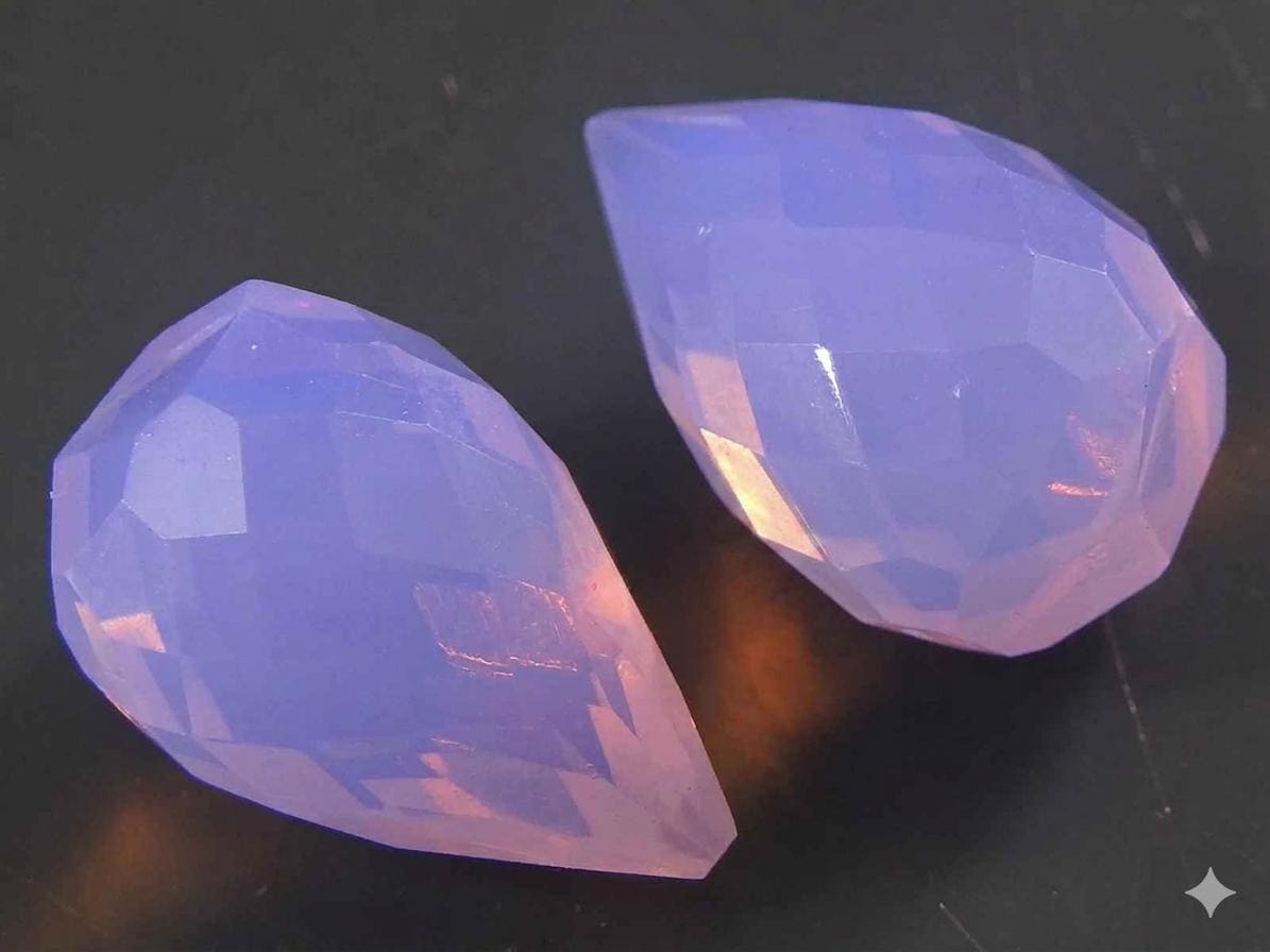 Lavender Blue Quartz Bead Micro Faceted Fancy Cut Grape Shape One Of a Kind 2Piece 16-17mm long, Handmade Jewelry Supplies PME-QC