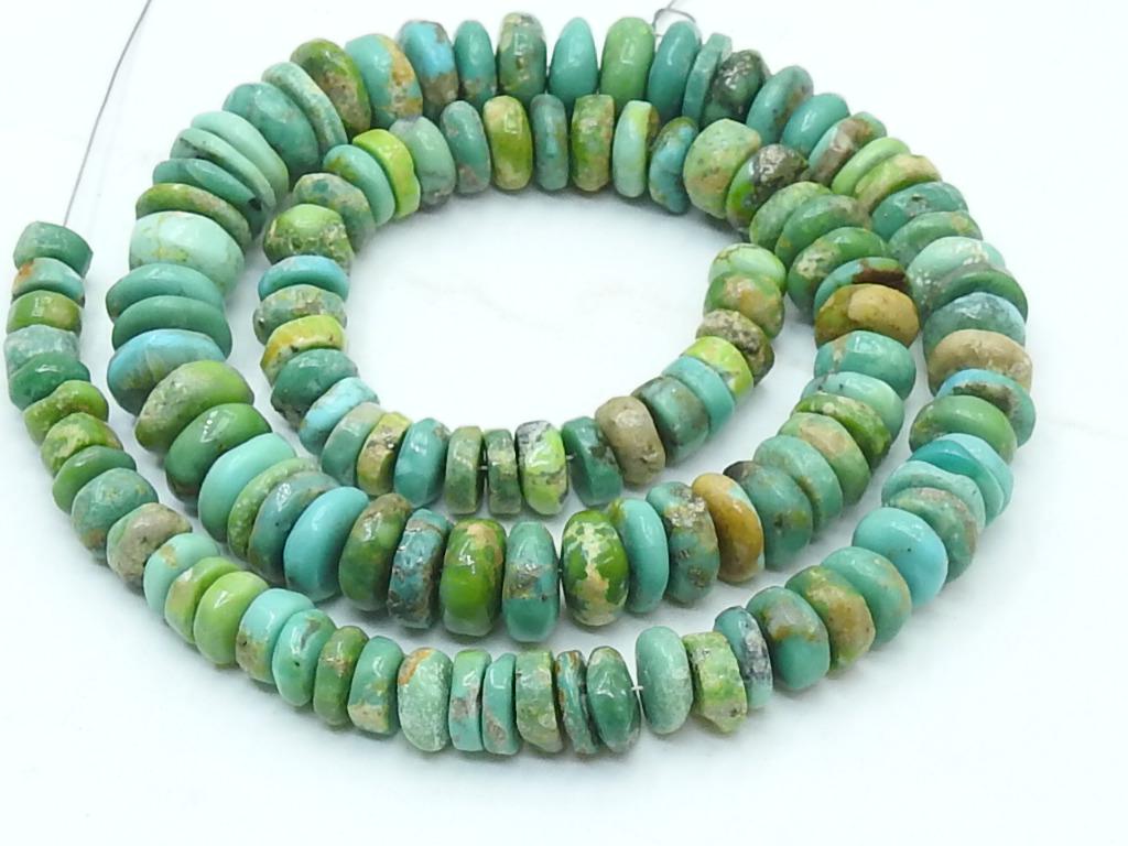 Natural Green Arizona Turquoise Smooth Beads, Polished Tire Coin Button Wheel Shape, 16 Inches Strand 7-9MM, Jewelry Making Supply WM-T4