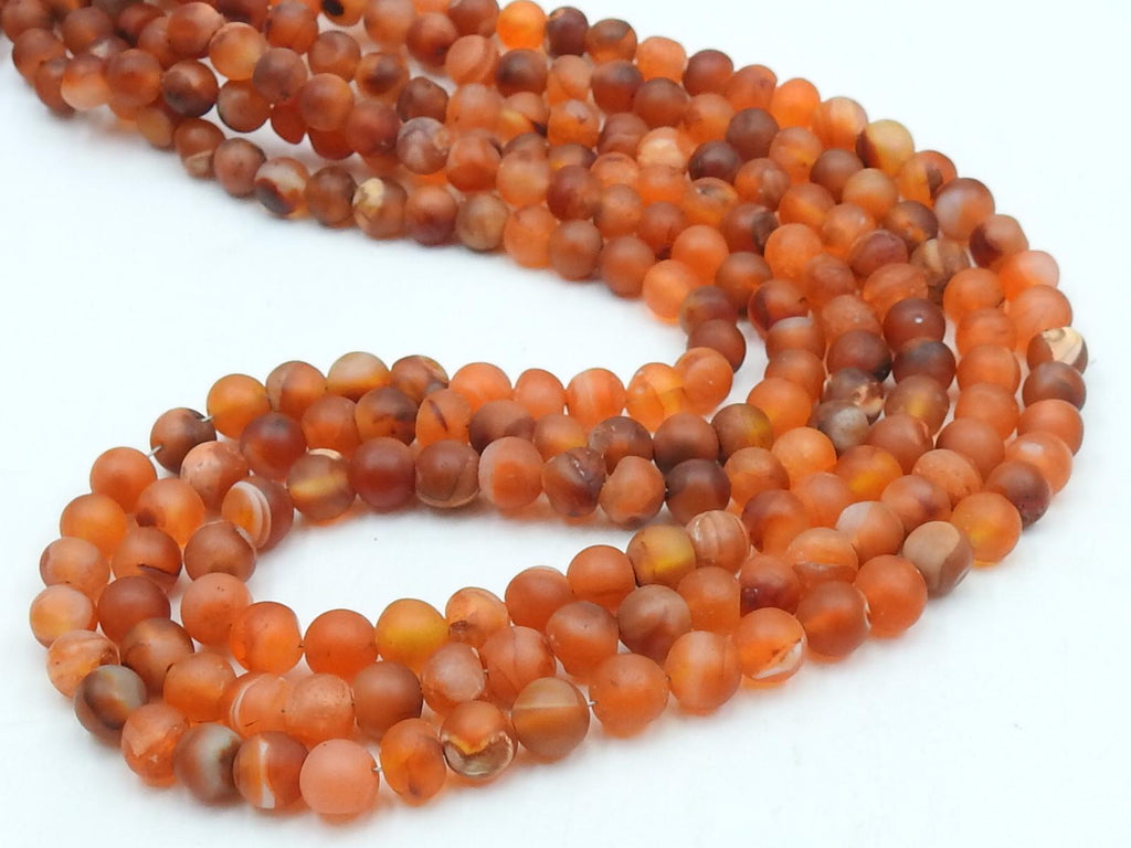 Natural Carnelian Smooth Matte Polished Sphere Ball Round Beads 16 Inch Strand Loose Gemstone for Handmade Jewelry Making Beaded Necklace