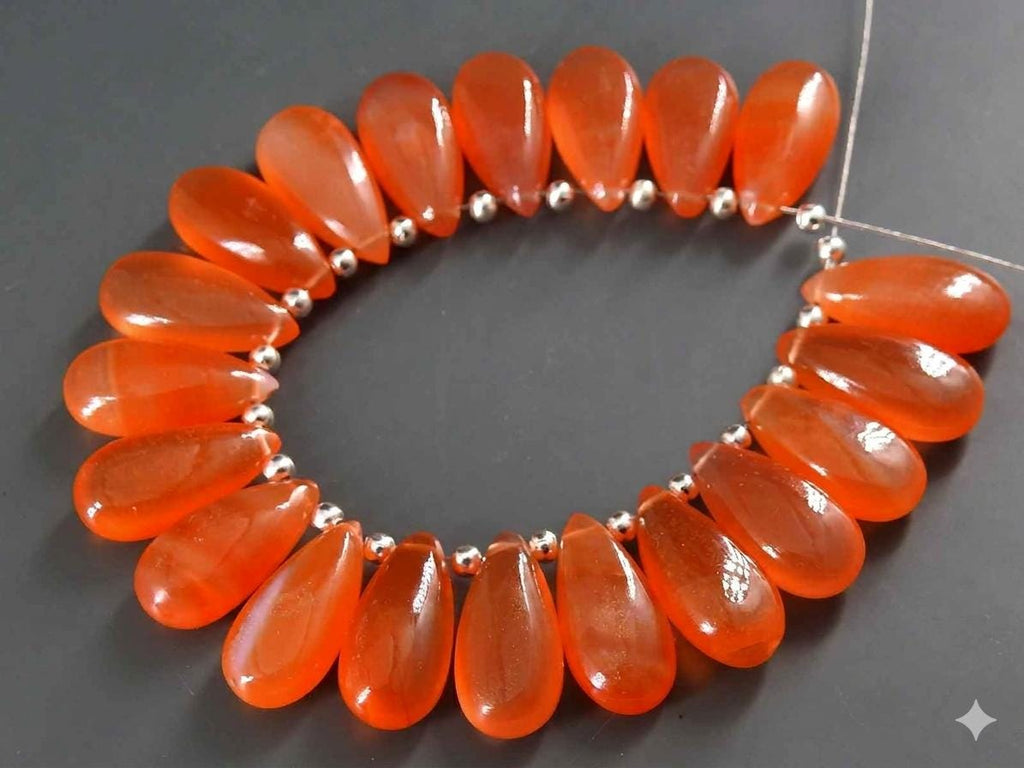 Carnelian Teardrop Beads, Smooth Polished Natural Stone 15x7mm, 10 Piece Set Loose Gemstones for Earring Jewelry Making Supplies
