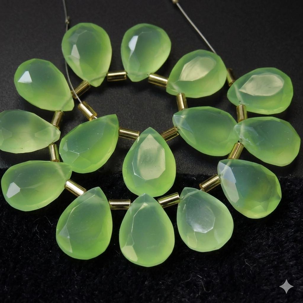 Chalcedony Faceted Cut Stone Teardrop 2Piece 15x10mm For Making Jewelry, New Arrival Handmade Artisan Supplies Briolette Pendant Bead