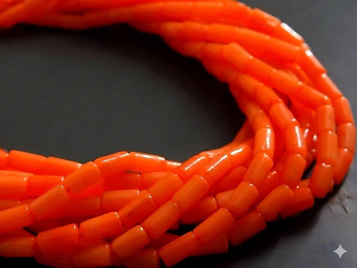 Orange Coral Beads Smooth Polished Tube Cylinder Shape 15 Inch Strand 4x2mm Loose Stone Spacer for Necklace Bracelet Making Supplies
