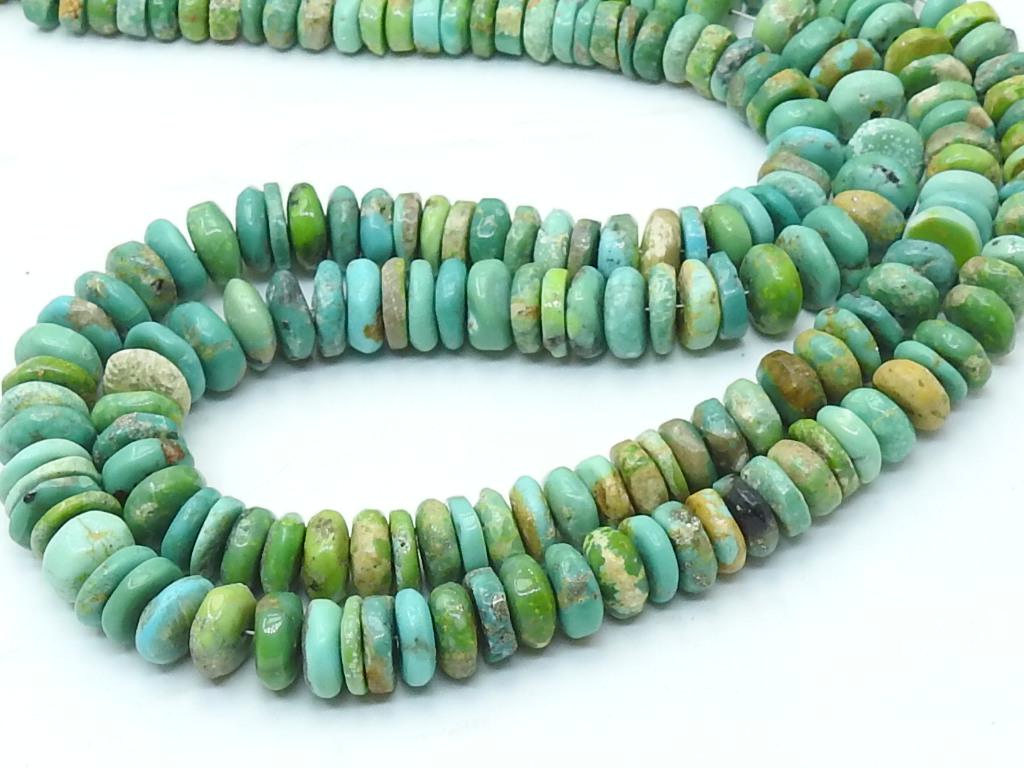 Natural Green Arizona Turquoise Smooth Beads, Polished Tire Coin Button Wheel Shape, 16 Inches Strand 7-9MM, Jewelry Making Supply WM-T4