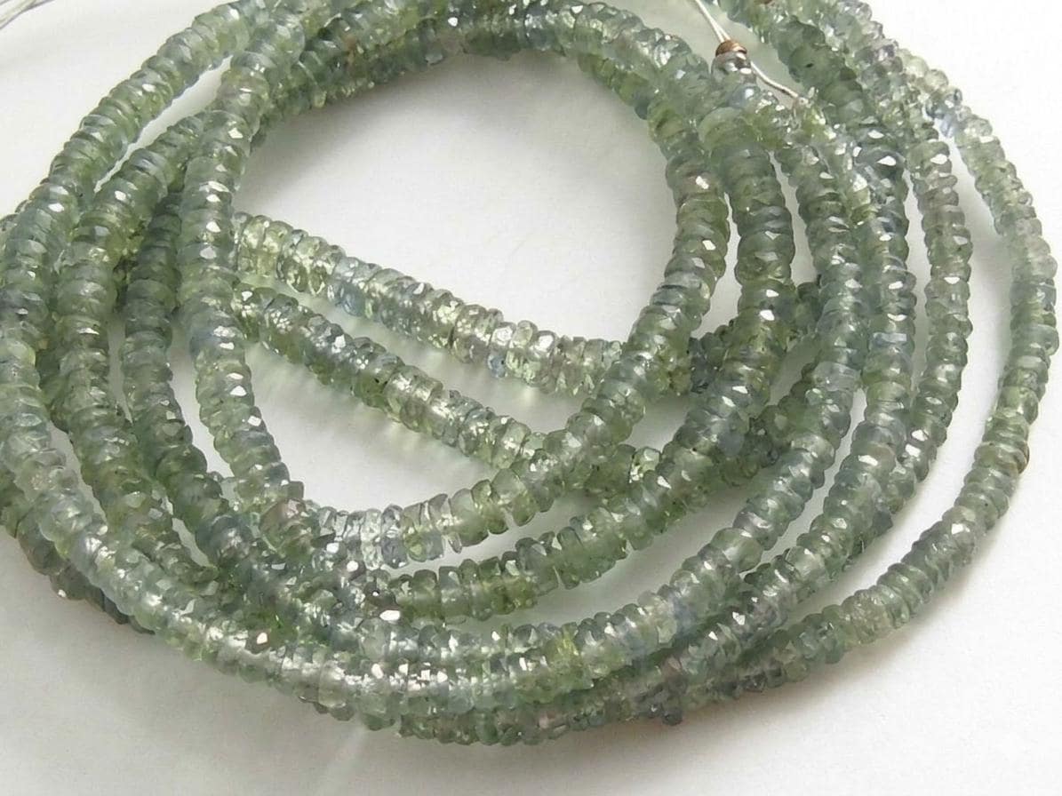Australian Green Sapphire Faceted Tire Bead Coin Button Wheel 9Inches Strand 2-3MM Natural Approx Wholesale Supplies Jewelry Making Stones
